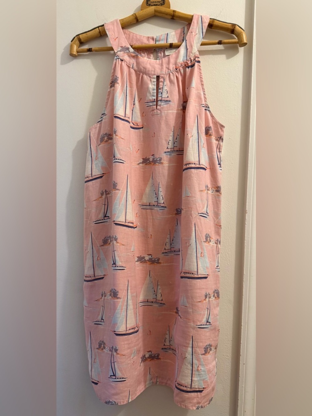St. Tropez Linen Pink Sailboat-Print Midi Dress